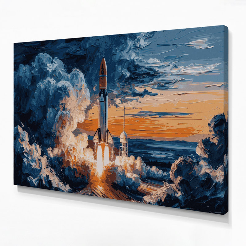 Space Rocket launches Blue Canvas Wall Art, 11" H x 14" W