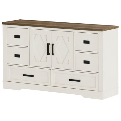 Glenford 54"W Modern Farmhouse Rustic Storage Cabinet With Barn Doors & 6 Drawers, Adjustable Shelves, Scratch-Resistant Tree Bark Finish by Winston Porter