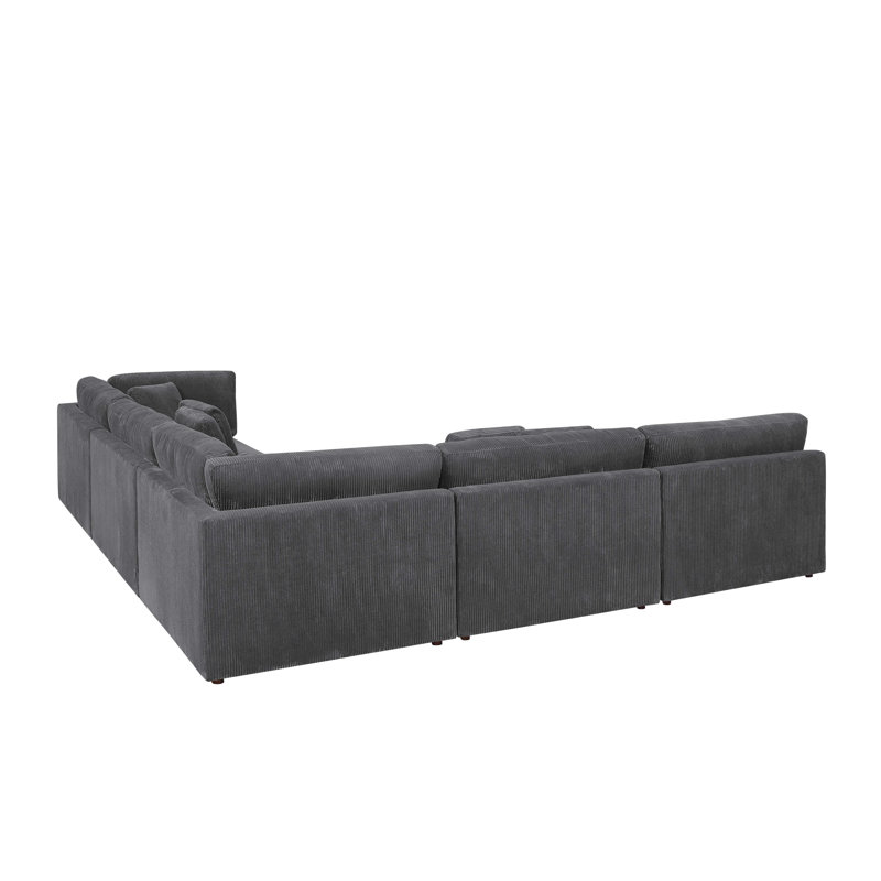 Nilyne Corduroy L-Shaped Sectional, Dark Gray Corduroy