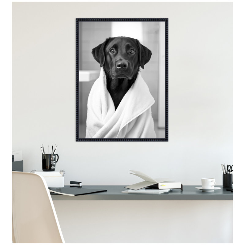 "Black Lab", art mural noir et blanc par The Creative Bunch Studio, reproduction d'art sur toile encadrée, Noir