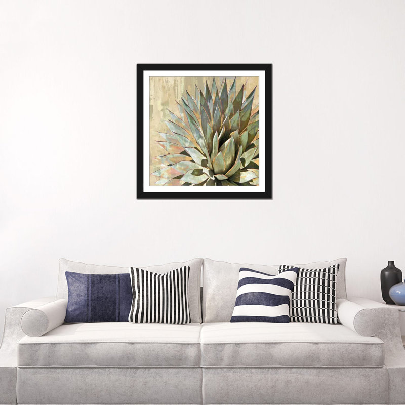 «Succulent I», impression sur toile, Papier beaux-arts encadré noir, Blanc, H 24 po x l 24 po x P 1 po