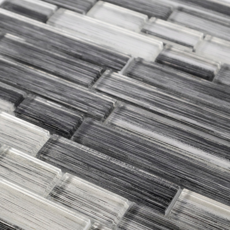 Smithwick 12" x 12" Glass Linear Random Mosaic Wall Tile, Black