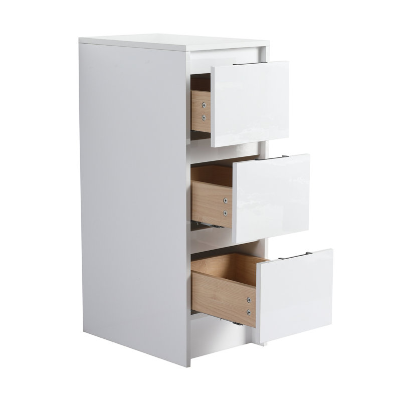 Armoire de rangement de salle de bain autoportante 12 po, 3 tiroirs à fermeture douce, blanc brillant (emballage KD)