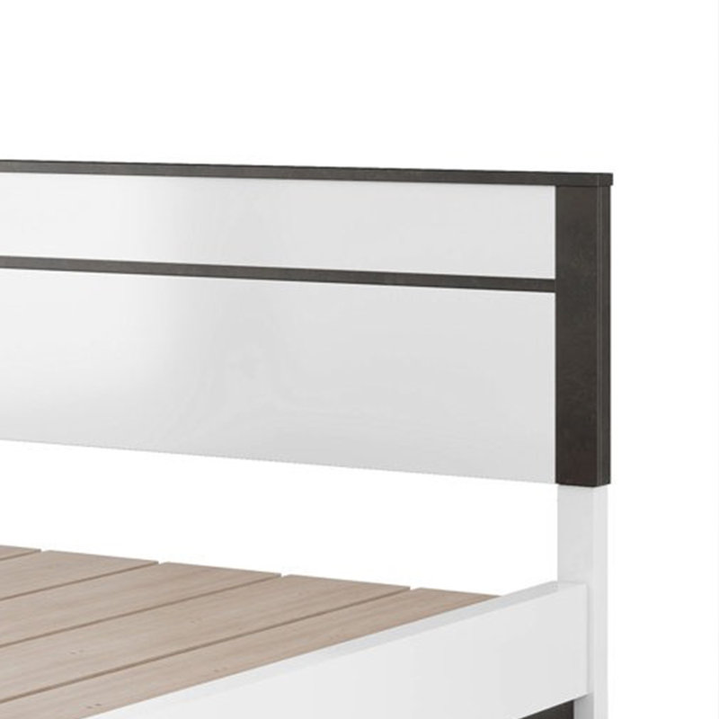Lit très grand Kena, tête de lit à panneau blanc gris, tiroirs de rangement au pied du lit, Grand