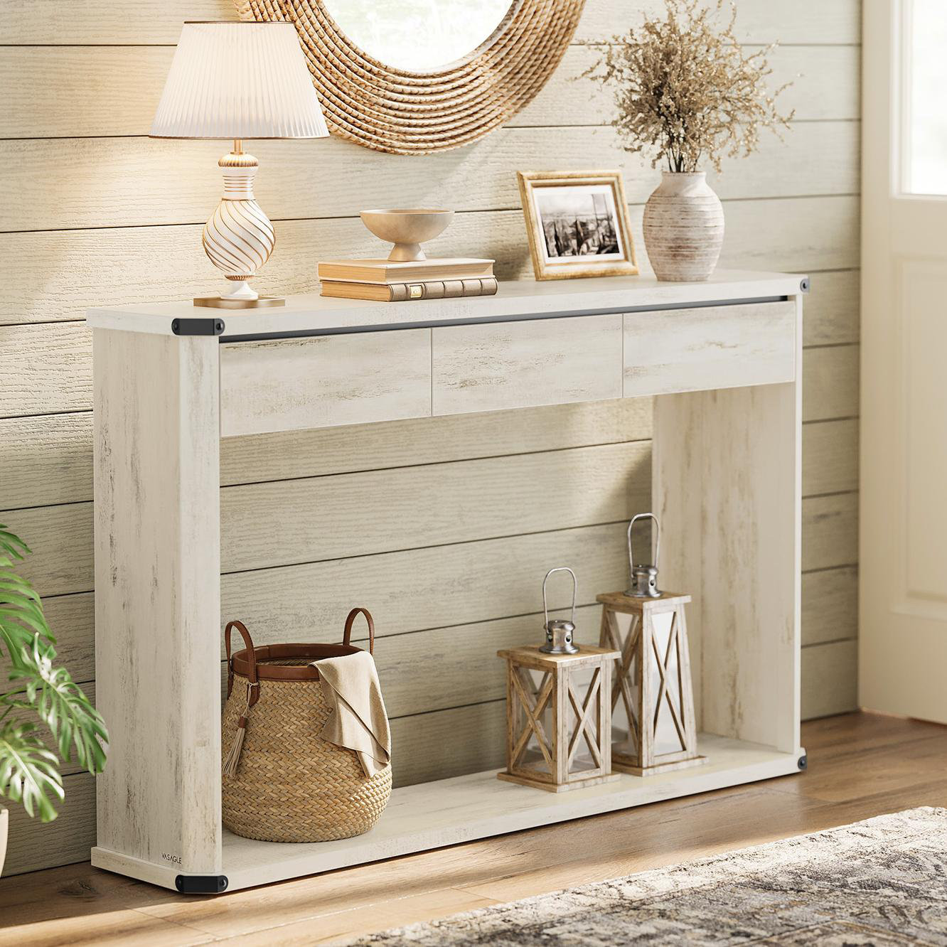 Ebern Designs Marasco Console Table With 3 Drawers, Narrow Entryway Table, Farmhouse Style & Reviews | Wayfair