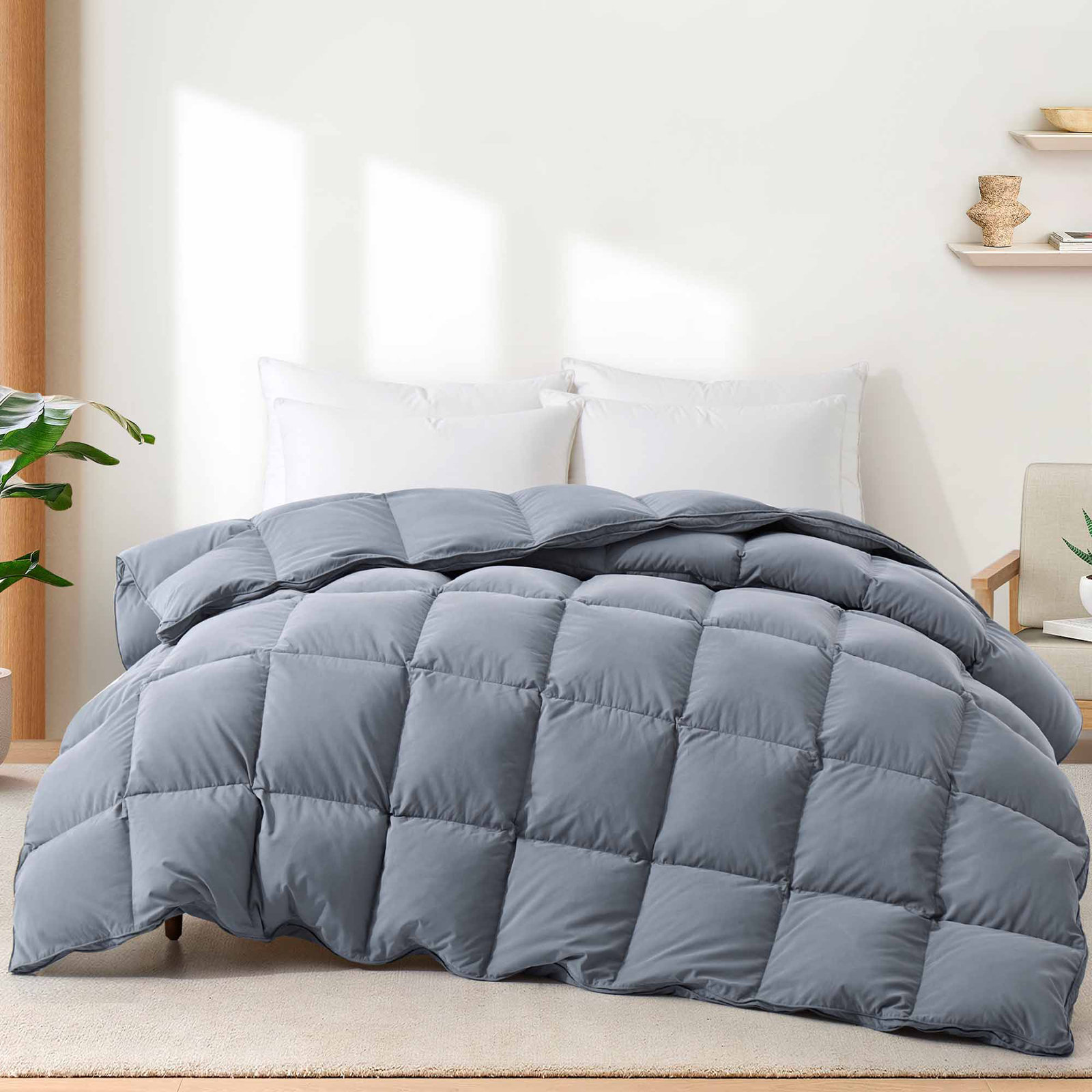 600 Fill Power All Season Down Comforter/Duvet Insert, California King Down Comforter, Dark Gray