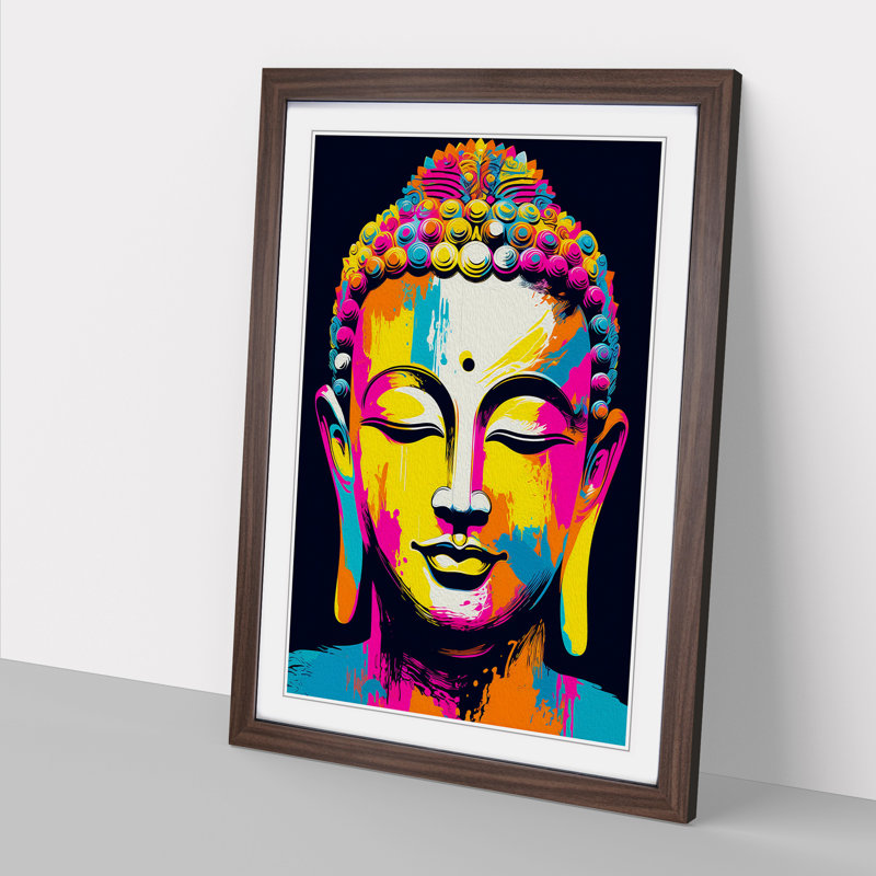 Buddha Pop - Single Picture Frame Print on Wood, 34cm H x 25cm W x 2cm D, Walnut Framed