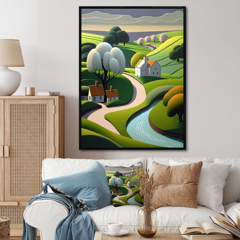 «Little Spring River In Abstract Green Mountains», art mural abstrait sur toile, H 32 po x l 16 po x P 1 po