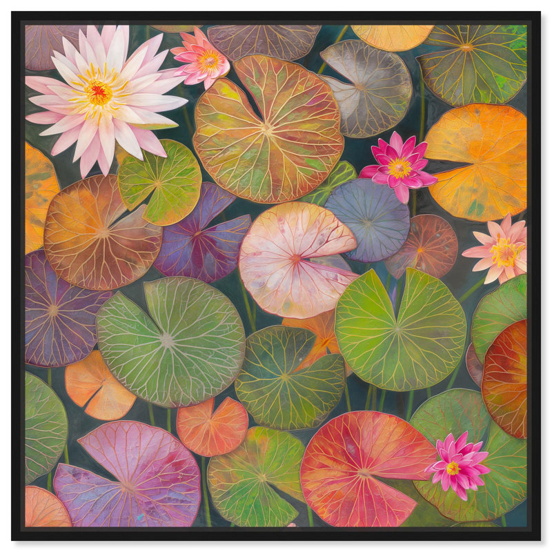 Art et remède sur toile avec fleurs et nature, Lily Pond Dreams, H 13 po x l 13 po, Cadre flottant noir