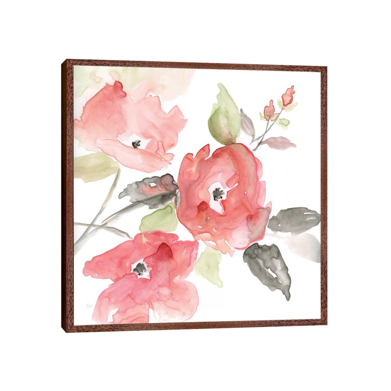 Coral Blush I - Painting on Canvas, 66.04 cm H x 66.04 cm W, Classic Brown Wood Framed
