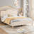 Upholstered Bed Frame with Adjustable Headboard and Footboard, Velvet Princess Platform Bedframe for Kids/Girls-1506505172-1506505175
