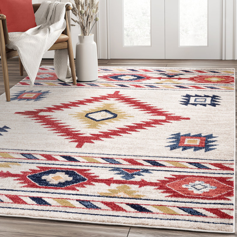 Tapis Bolme Southwestern en beige et rouge, Rectangle 7 pi 9 po x 10 pi 2 po