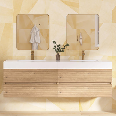 Meuble-lavabo mural 71,7 po à double cuve avec surface solide
