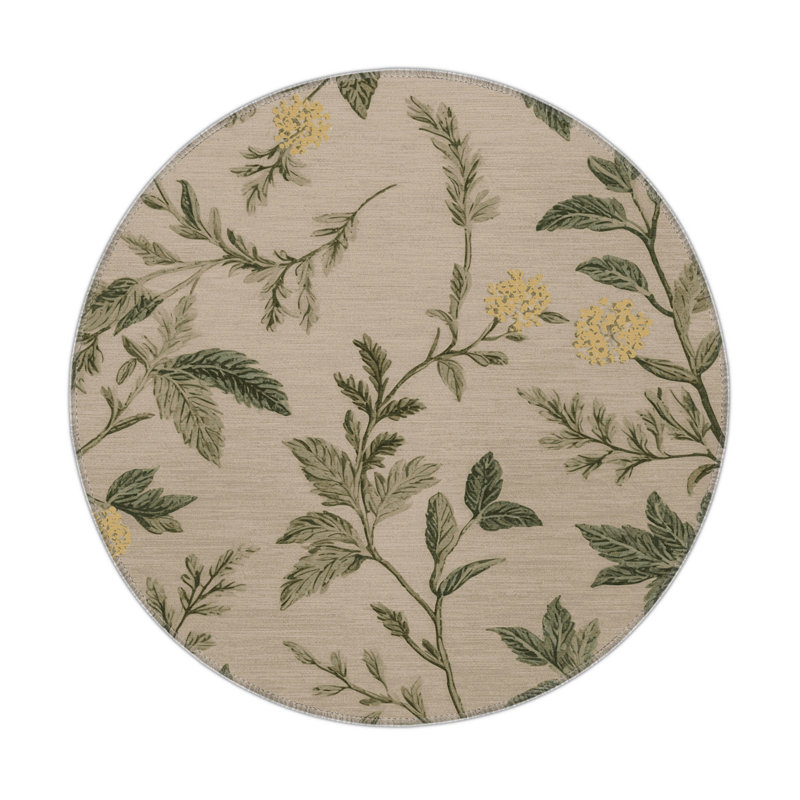 Botanical Gray Indoor and Outdoor Area Rug, Round 5'