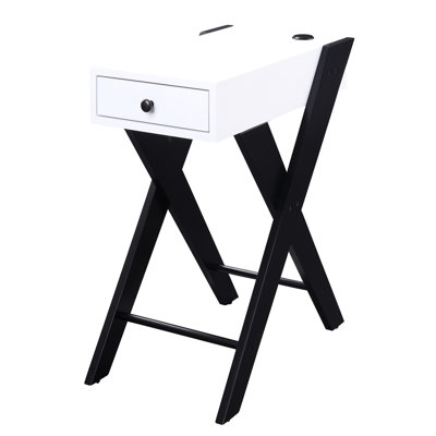 Glamour Table d'appoint rectangulaire en blanc noir avec tiroir pratique et élégant