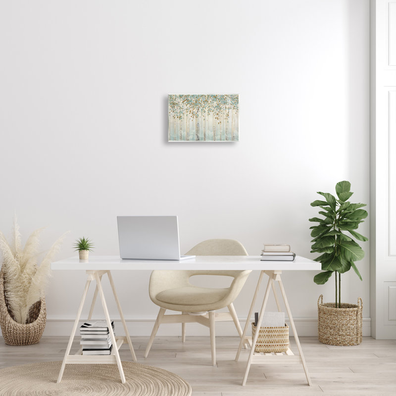 «Abstract Forest Leaves Trees Blue Tan Soft» par James Wiens, reproduction d'art graphique, H 10 po x l 15 po