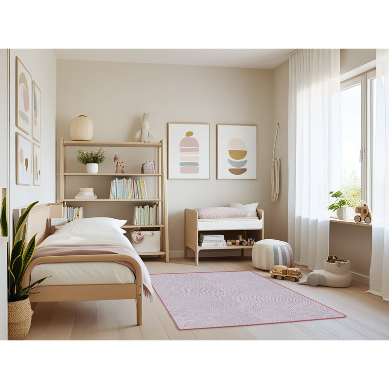 Tapis rose pâle tissé à la machine, Rectangle 3 pi x 5 pi