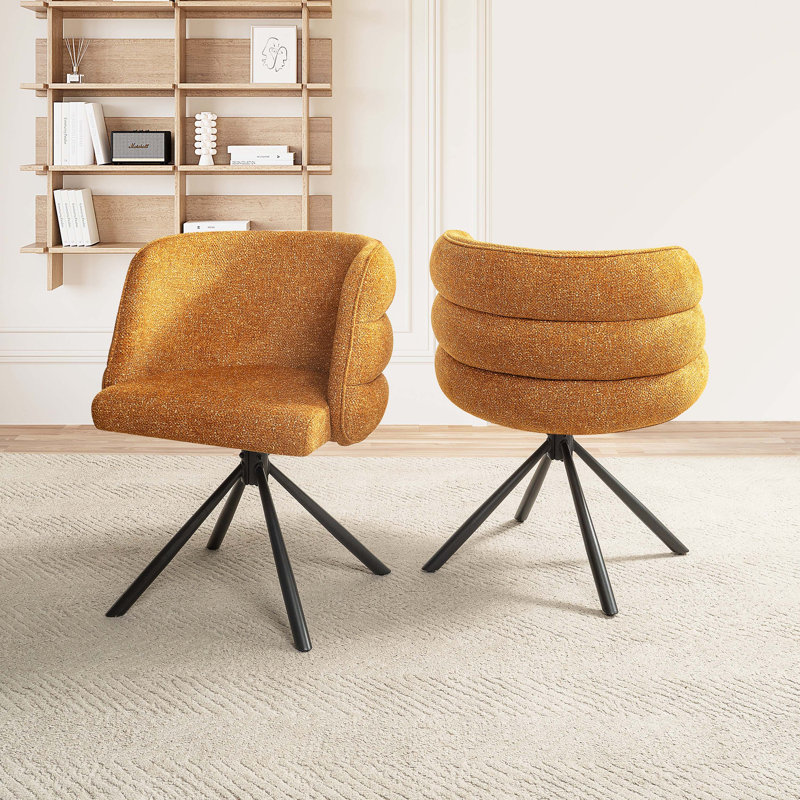 Ensemble de deux chaises rembourrées à rotation partielle avec base en métal, siège polyvalent pour bureau, salle à manger et coiffeuse