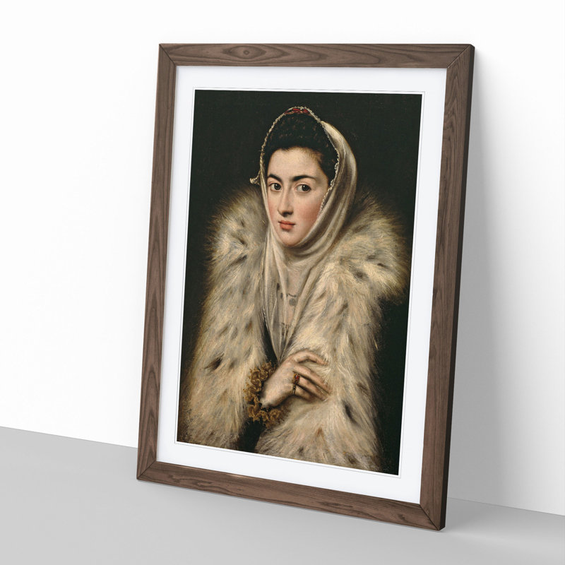Lady in a Fur Wrap by El Greco - Picture Frame Painting, Walnut Framed, 36cm H x 27cm W x 2cm D