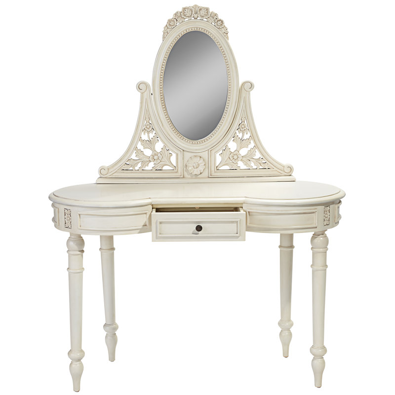 Ensemble coiffeuse en bois massif avec miroir Toyei