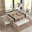 Ensemble de table de salle à manger 6 pièces en bois d'hévéa avec placage en bois massif et coussin moelleux-186532931