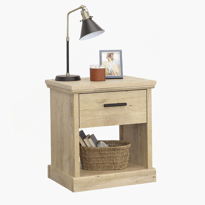 Stylish Brown Night Stand With Smooth Sliding Drawer And Open Shelf For Extra Storage, Perfect For Small Rooms And Modern Decor.