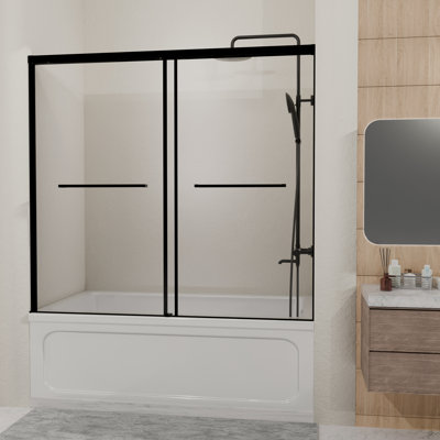 Porte de douche coulissante en verre semi-sans cadre noir mat