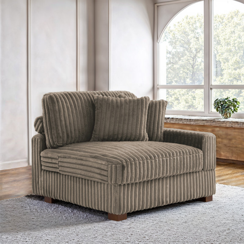 Upholstered Side Chair with Footstool, Light Brown