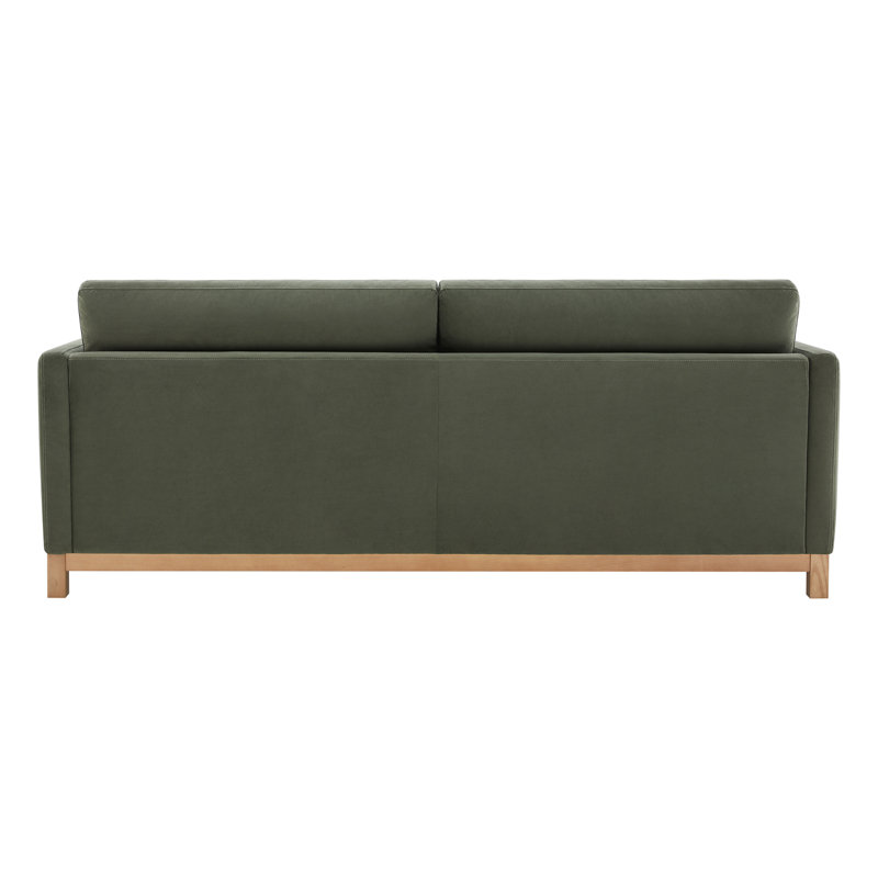 Canapé rembourré Liz, Velours performance olivine Soren, Bois naturel, H 32,28 po x l 84,25 po x P 39,37 po
