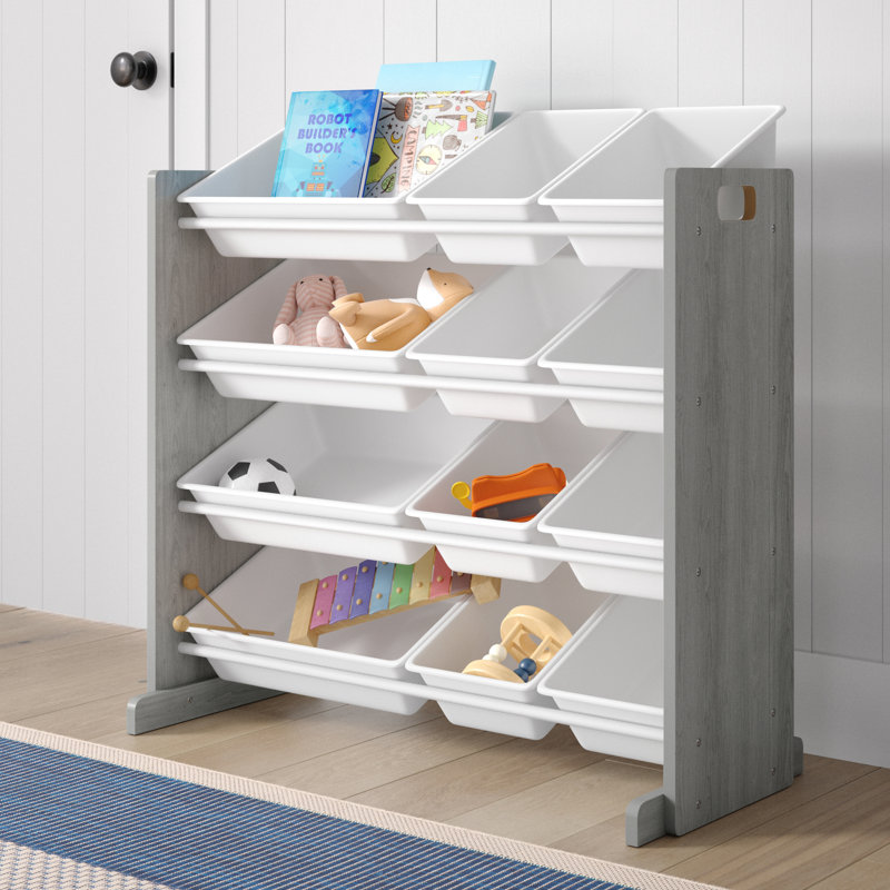 Organisateur de jouets avec bacs Rafael, Fil du bois gris / blanc