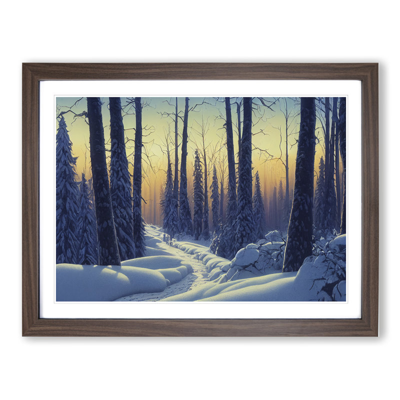 Gracious Winter Forest - Single Picture Frame Print, 34cm H x 46cm W x 2cm D, Walnut Framed