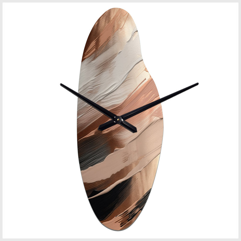 Rose Gold And Pink Forms In Contemporary II - Curved Shape Unique Abstract Wall Clock, Medium
