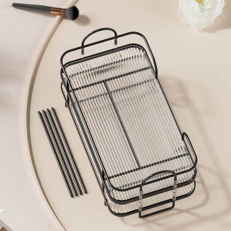 2-Tier Corner Organizer For Bathroom Countertop, Vanity & Kitchen - Space-Saving Cosmetic & Skincare Storage Shelf With Durable Metal Frame