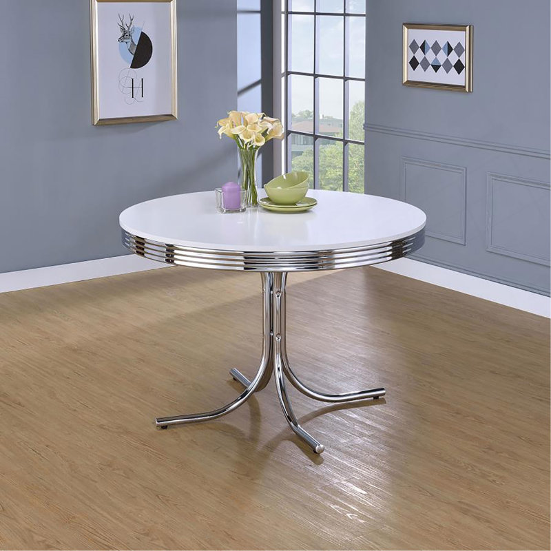 Table de salle à manger ronde blanche et chromée