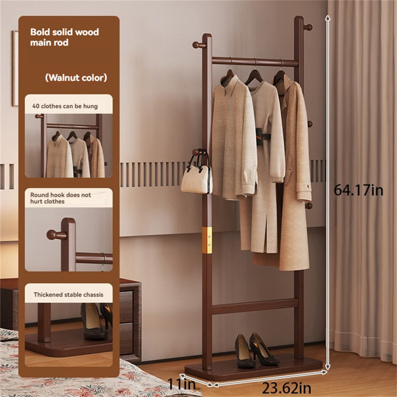 Solid Wood Multi-Functional Clothes And Hat Stand, Brown
