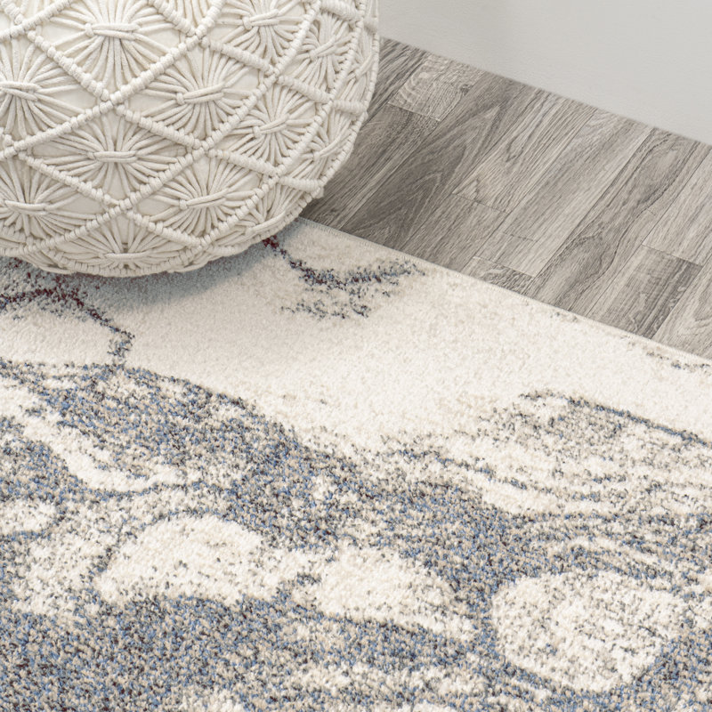 Clodovea Abstract Marbled Modern Gray/Cream Rug, Runner 2' x 8'