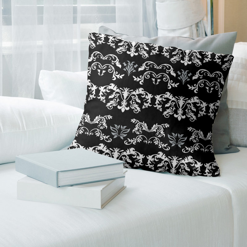 Housse de coussin carré Las Vegas Football Baroque, 14 po x 14 po, Noir / Blanc / Gris, Croisé en coton