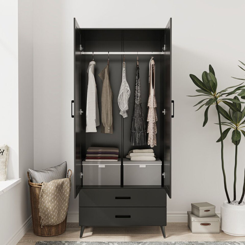 Bostick Solid Wood Wardrobe, Black