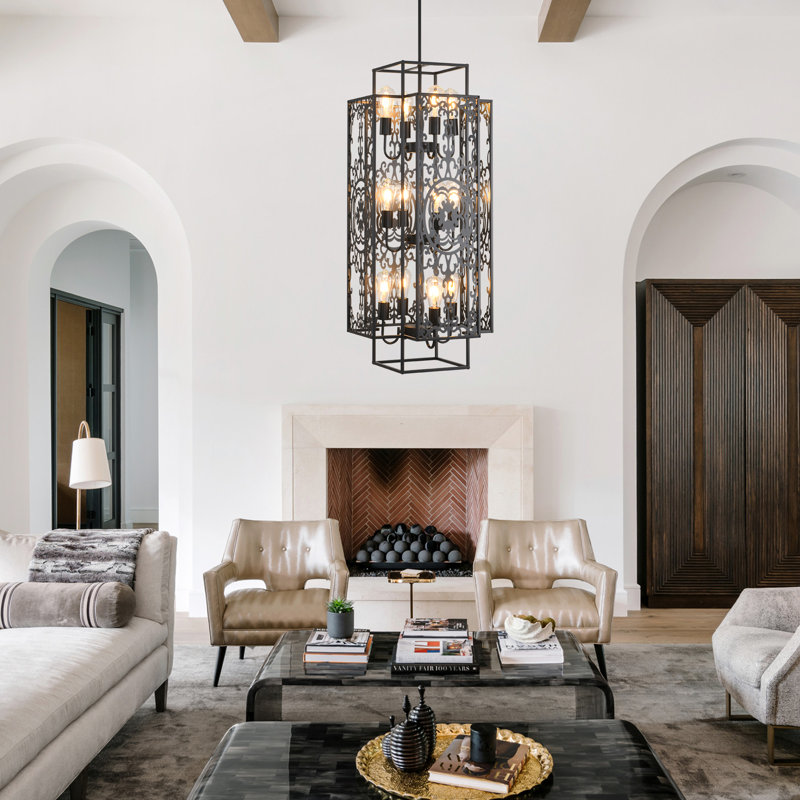 12-Light Dimmable Lantern Long Staircase Chandelier