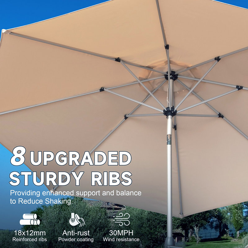 Patio Umbrella, Outdoor Table Umbrella With Push Button Tilt And Crank, UV Protection Waterproof Market Sun Umbrella With 8 Sturdy Ribs For Garden, Deck, Backyard, Pool