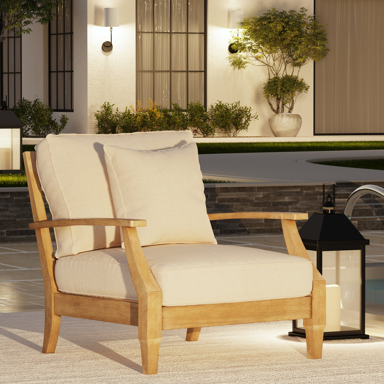 Samya Outdoor Chair with Cushions, Beige, Natural