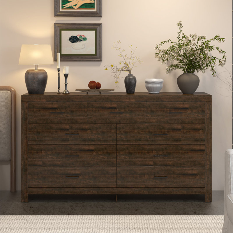 9-Drawer Dresser With Rustic Style, Brown
