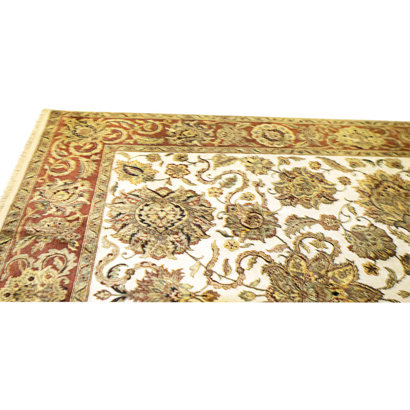 Tapis ivoire et rouille de haute qualité noué à la main