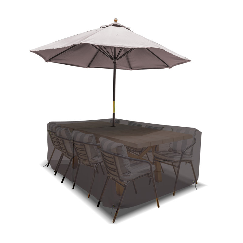 HeavyDuty Multipurpose Waterproof Outdoor Rectangle Dining Table &Chair Set Cover with Umbrella Hole, Coffee