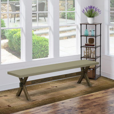 X-Style Modern Dinette Bench with Wood Seat, Distressed Jacobean Finish