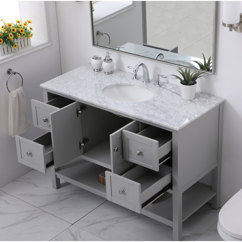 Ensemble de meuble-lavabo simple 48 po Amyra, Carrera blanc, Gris, Argent