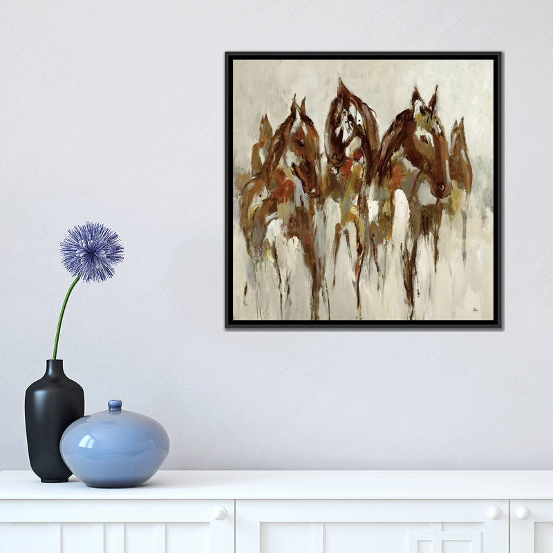 «Équestre», reproduction sur toile, H 18 po x l 18 po x P 1,5 po, Toile avec cadre noir, Pas de tapis