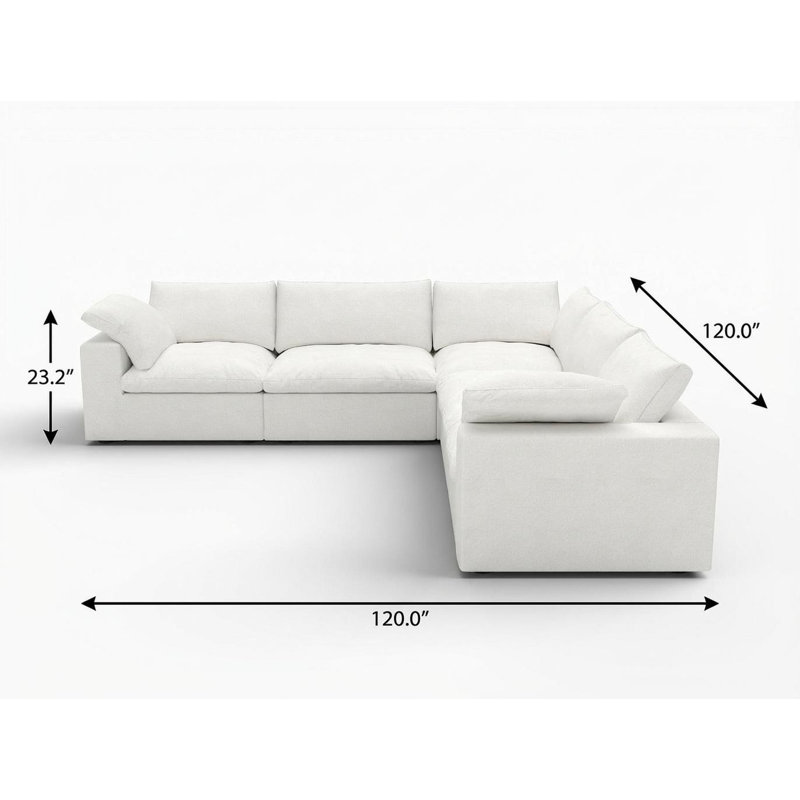 Canapé modulaire en L cinq pièces en mélange de lin blanc