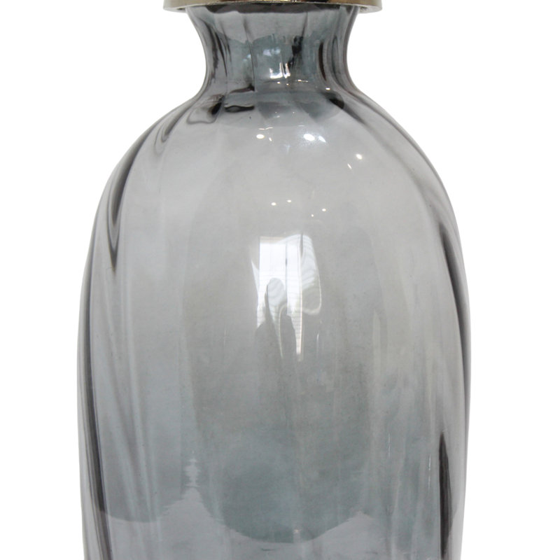 Vase en verre décoratif avec couvercle en aluminium pour décoration intérieure - Grand vase de table avec base en acrylique pour la présentation du salon - Gris et argent