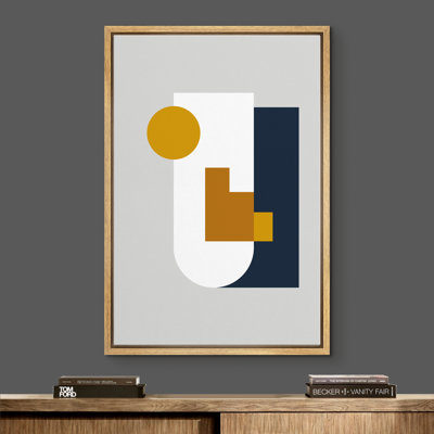 "Signature", reproduction d'art sur toile encadrée, chiffres en forme de géométrie dorée, blanche et foncée, formes géométriques, art moderne, alternative multicolore pour le salon, la chambre à coucher et le bureau - 16 po x 24 po - noir